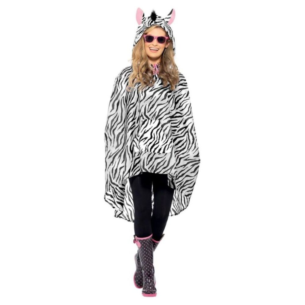 Smiffys Unisex Adult Zebra Costume Poncho / White/Black